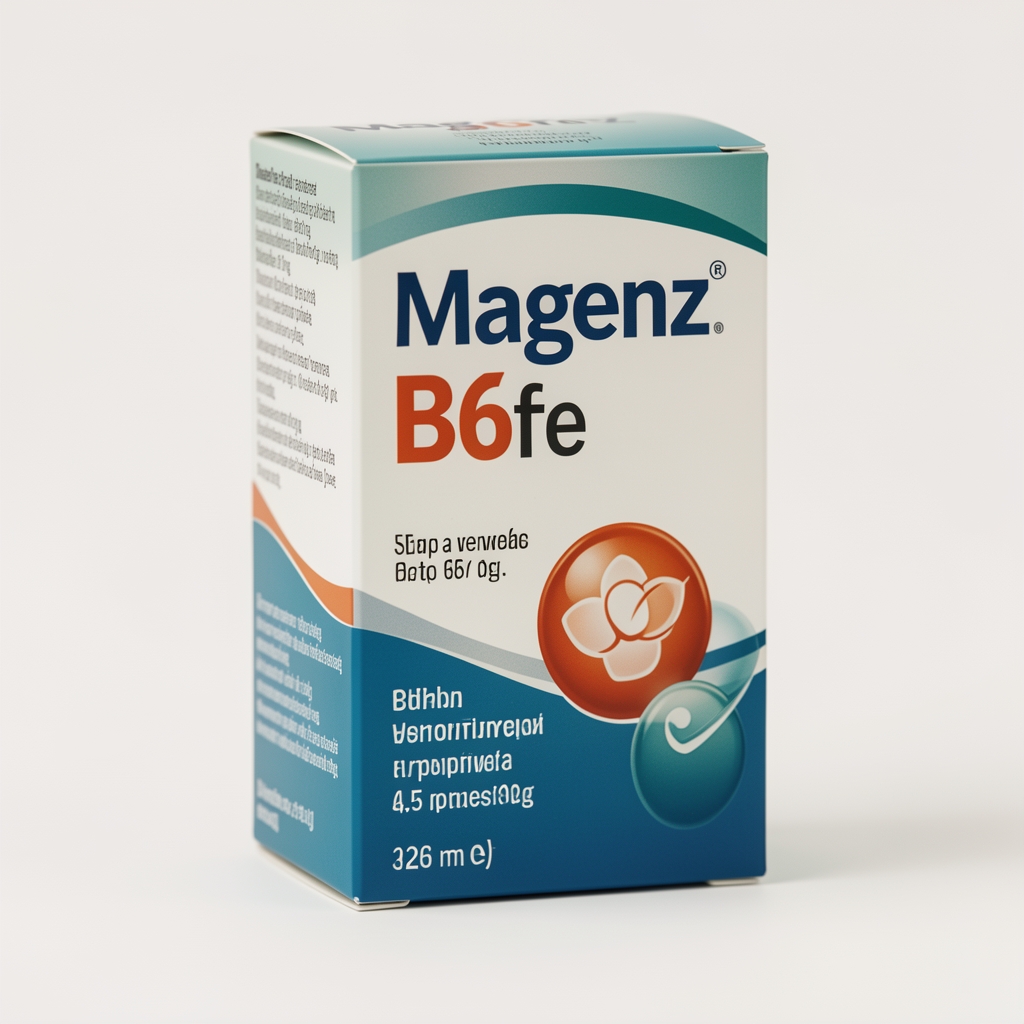 Zbliżenie opakowania Magnez B6 Forte z widoczną etykietą składu na jasnym tle